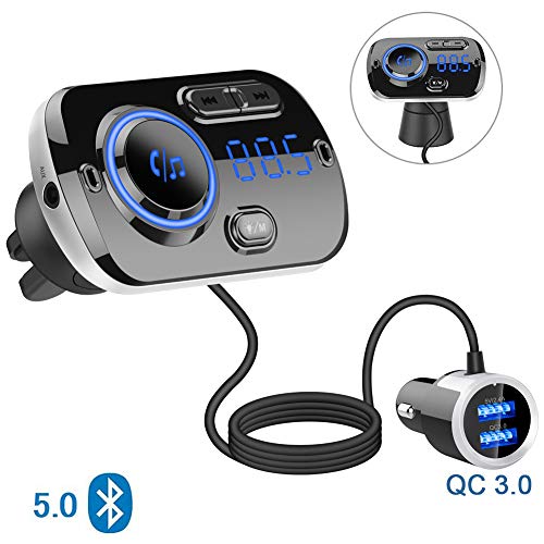 Bluetooth 5.0 Car FM Transmitter, Audio Adapter and Receiver, Hands-Free Calling Wireless Bluetooth