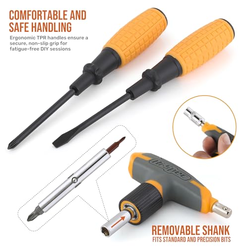 Image of Hi-Spec 30pc Magnetic T-Handle Ratchet Wrench and Screwdriver Set. Small Compact Hand Tool Kit Set with Sockets for Home & Car & Office. Toolkit Starter Repairs in a Portable Tool Box Case