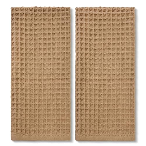 Jacquotha Waffle Bathroom Hand Towels 2-Piece (Tan) Cotton Soft Lightweight Lint Free 13 x 29