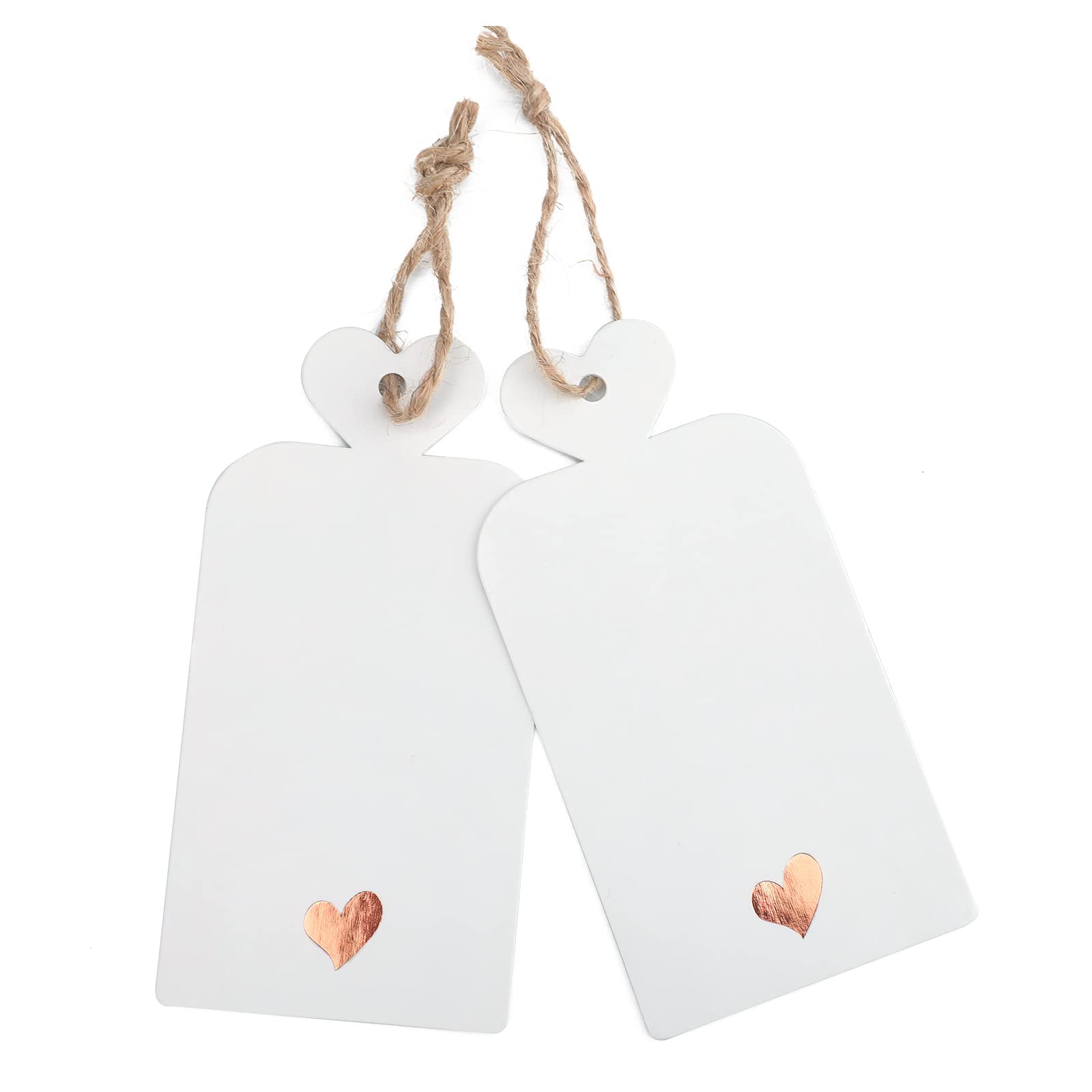 white Paper Gift Tags with Rose Gold Foil Heart, Rectangle Shape with Hollow Heart Design, 10x5cm, Includes 20m Natural Jute Twine, for Birthdays, Weddings, Valentines, Parties