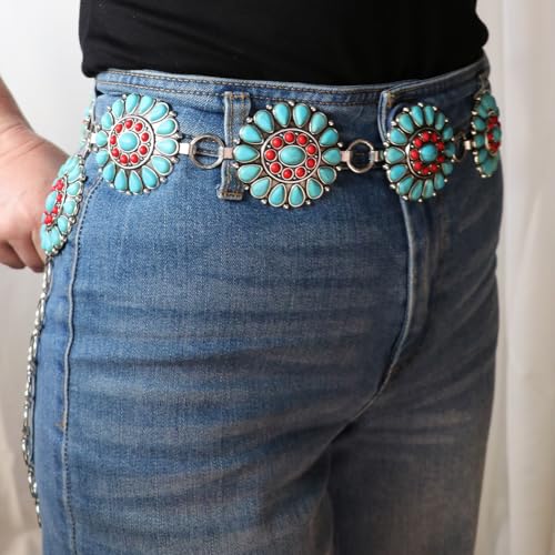Rosemarie & Jubalee Cowgirl Chic Statement Western Linked Conchos With Natural Howlite Stones On Waist Chain Belt2