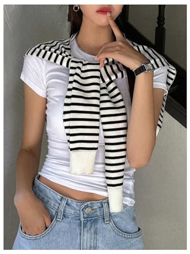 Verdusa Women's Casual Shawl Wraps Striped Knitted Knotted Shawls Scarf Cape4