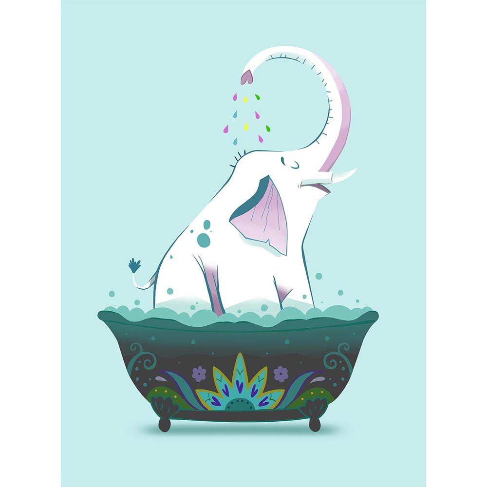 Wee Blue Coo Elephant Shower Art Print Poster Wall Decor 12X16 Inch
