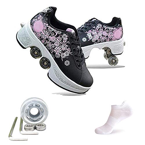 Huoqilin 2 En 1 Zapatos Multifuncionales, Zapatos Rodillo Rodillo Shoes Sneakers, Quad Roller Polea Los Patines De Hielo Para El Adulto Deportes Huoqilin 2 En 1 Zapatos Multifuncionales, Zapatos Rodillo Rodillo Shoes Sneakers, Quad Roller Polea Los Patines De Hielo Para El Adulto Deportes