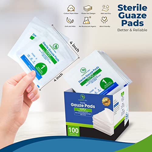 Premium 100Pc Large Gauze Pads 4X4 Sterile For Wounds Bulk - 12-Ply Woven Gauze Sponges - Usp Iv Thick And Breathable - First Aid Essential #TOP1