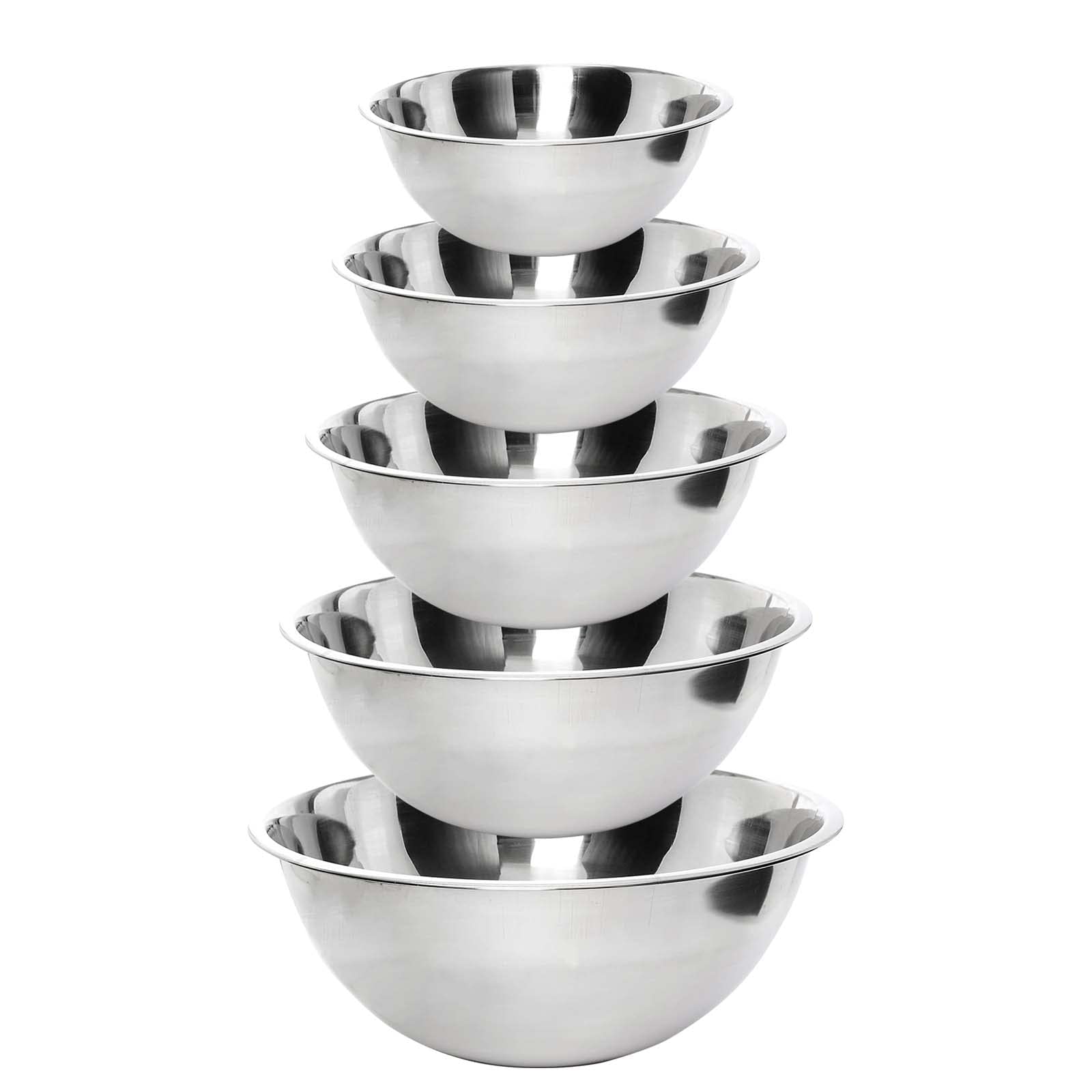 Set di 5 ciotole in acciaio inox, insalatiera, acciaio 304 per uso alimentare, impilabili e lavabili in lavastoviglie