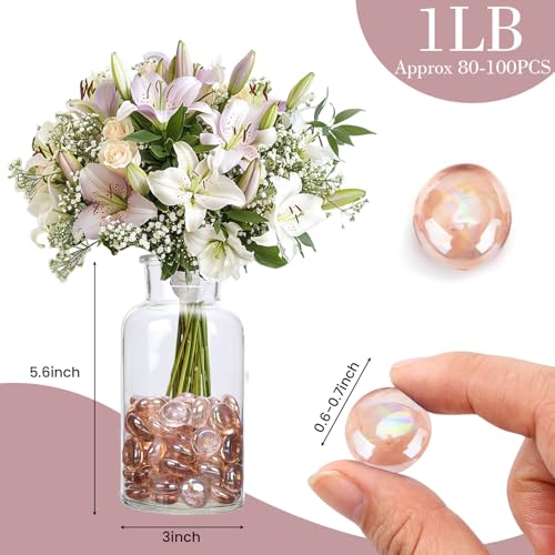 image for FUTUREPLUSX 1LB Pink Flat Glass Marbles, Vase Fillers Gems Fish Bowl M