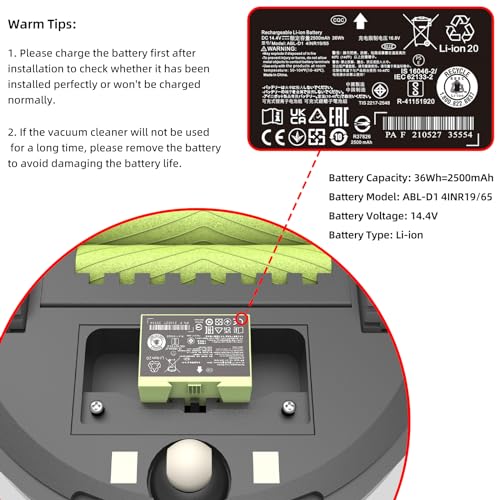 Image of for iRobot Roomba e & i Series ABL-D1 Battery Replacement, Compatible with Roomba i8 i8+ i7 i7+ i4 i4+ i3 i3+ e5 e6 J7 J7+ J6+ J6 Plus J5 J5+ Series Li-ion Batteria Capacity 14.4V 37.96Wh