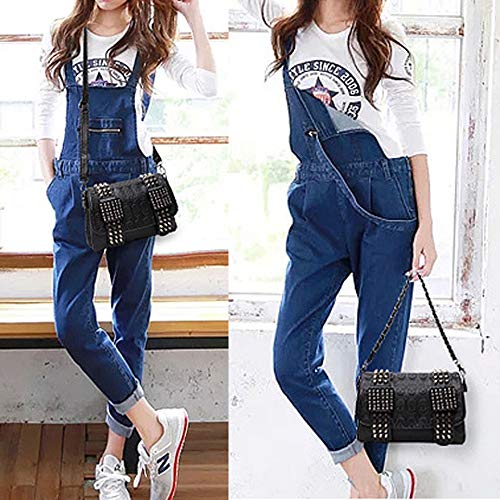 Rainbosee Women Punk Skull Shoulder Top-Handle Bag Rivet Purse Handbag Chain Satchel Tote Black #TOP6