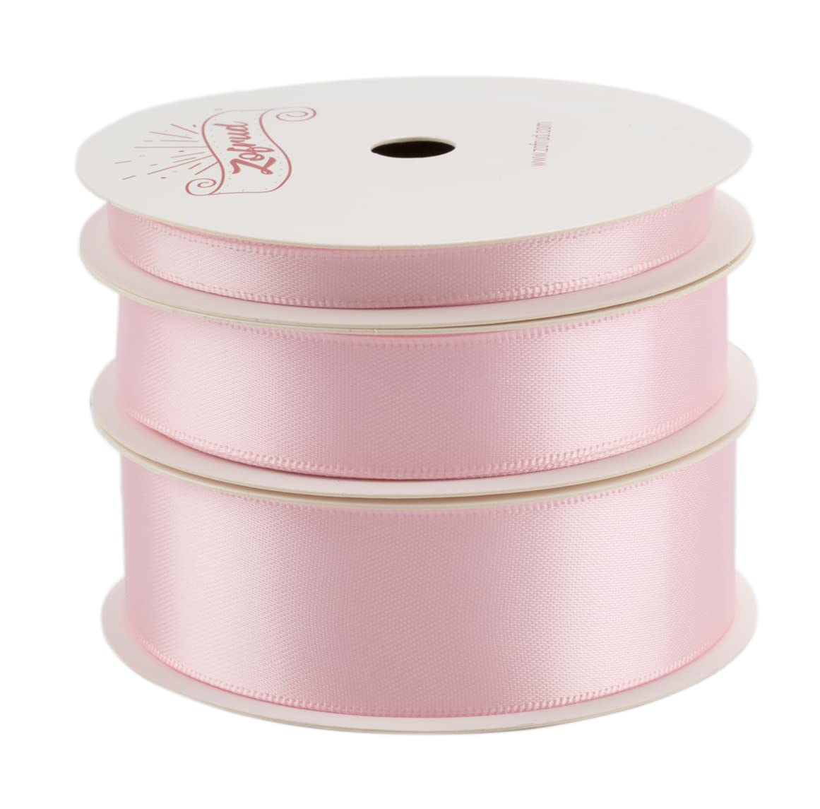 Zofrud 3 Rolls of Lt. Pink Double Faced Satin Ribbon, 27 Meters Total (6mm, 16mm, and 25mm x 9M) - Image 2