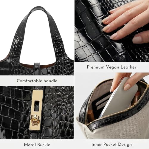 Image of Tote Bag for Women Vegan Leather Bucket Purse for Women Top Handle Handbag Shoulder Bag with Detachable Small Purse