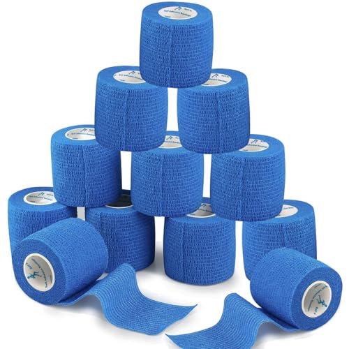ANAMPION Venda Cohesiva 12Rollos 5cmX4.5M Venda Cinta Bendaje Adhesiva Vendaje Autoadhesivo Deportiva Tape Cohesivo Para Muñeca Dedos Lesiones Deportivas,Hinchazón