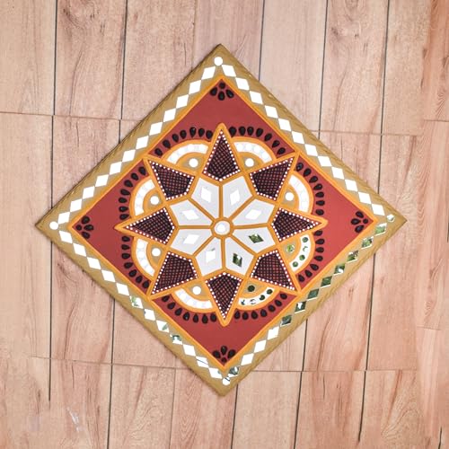 Image of Ethnics of Kutch Traditional Kutch Handicraft Mud-Mirrorwork Lippan Kam Wall Art (Water and Break Resistant) - Square (12 inch x 12 inch) - (White - LKT-0234)
