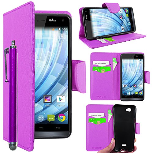 ebestStar - Coque Compatible avec Wiko Getaway Etui PU Cuir Housse Portefeuille Porte-Cartes Support Stand + Stylet, Violet [Appareil: 143 x 69.5 x 7.2mm,...