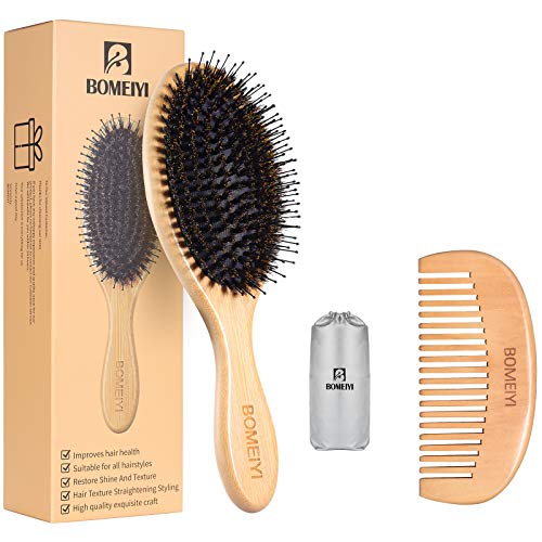 Hair Brush, Natural Boar Bristle Hair Brush, Wooden Bamboo Hair Brush for Women Mens, Paddle Brush Curly Hair Brush for Thick Hair & Anti Static Detangling Best Paddle Brush for Reducing Hair Breakage