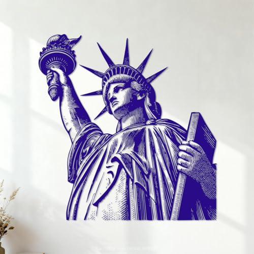 Stickers muraux en vinyle Croquis, gravure et contour de la Statue de la Liberté 54.6x57.1cm Décoration de magasin Bleu foncé