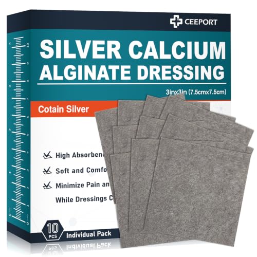 Ceeport Ag Silver Calcium Alginate Wound Dressing Pads 3 x 3 (Pack of 10) Soft Highly Absorbent Silver Wound Dressing Non-Adhesive Dressing for Wound Care Painless Removal Gauze Pads for Wounds