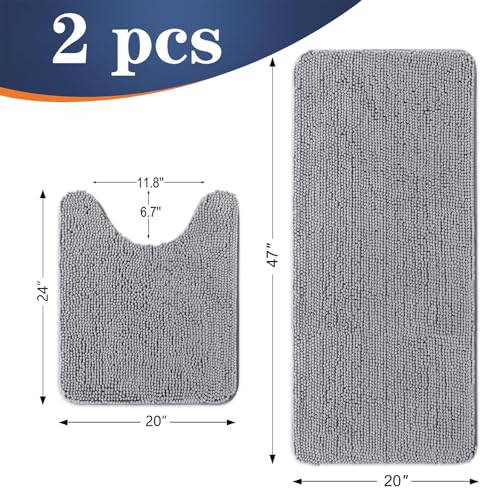Image of OLANLY Bathroom Rugs Sets 2 Piece, Soft Absorbent Chenille Bath Mats and U-Shaped Contour Toilet Mat Area Rug Set, Machine Washable Bath Carpet, Home Decor Accessories(47 inchx20 inch+24 inchx20 inch, Grey)