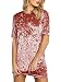 HIKARE Women's Vintage Short Sleeve Casual Mini T Shirt Velvet Dress Pink Size XL