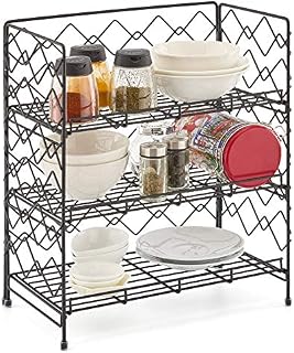 EZOWARE 3-Tier Organizer Rack, Wire Basket Storage Container Countertop Shelf for Kitchenware Bathroom Cans Foods Spice Office and more - Black