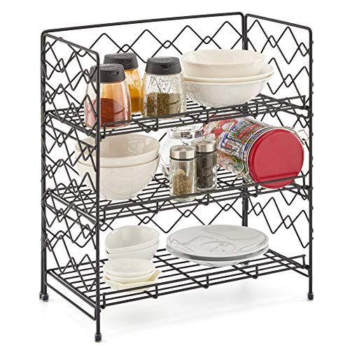 EZOWare 3 Niveles Estantería Plegable, Cocina Baño Estante Especiero de Pie Libre Encimera Organizador Multiuso para Especias/Hierbas, Condimentos, Jabones, Botelas, Frascos - Negro