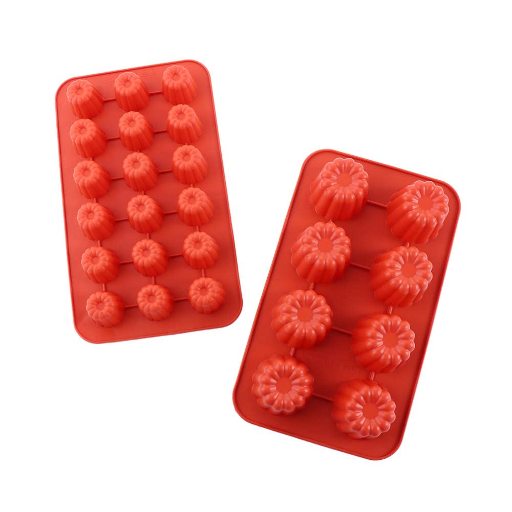 2Pcs Canele Silicone Mould 8/18 Cavity Nonstick Caneles Baking Cake Pan Muffin Cupcake Baking Tray Dessert Pastry Cake Decorating Tools(2Pcs)