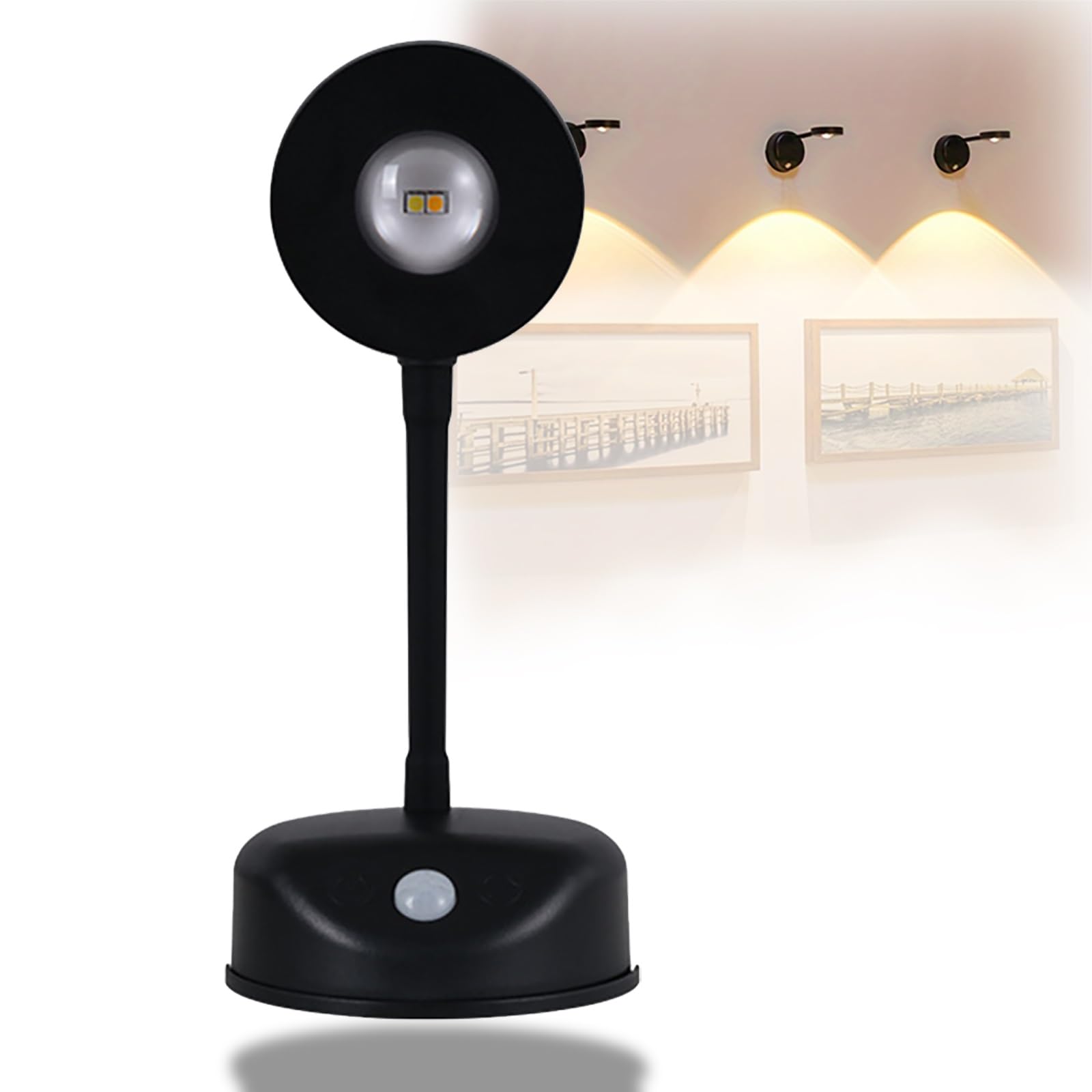 3-kolorowe oświetlenie USB na baterie, oświetlenie LED z czujnikiem ruchu, obrót o 360°, lampa LED na ścianę, galerię, ściemniane światła do szafy (czarne)