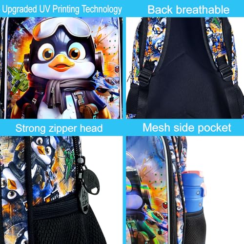 Image of 16 inch Penguin Backpack for Boy, 3Pcs Kids Bookbag for Elementary Preschool Kindergarten, School Backpacks with Lunch Box(Black)