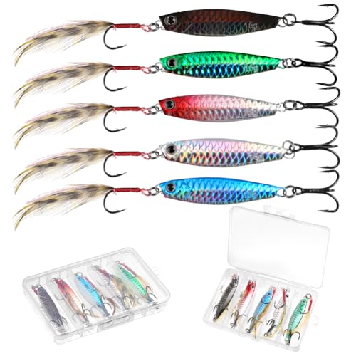 Vicloon Leurres de Pêche Coulants, 5 Pièces 15g Pêche Jig Métal Appâts Poissons, Appâts de Poisson Spinner Durs en Métal Gabarits, Pêches Leurres...