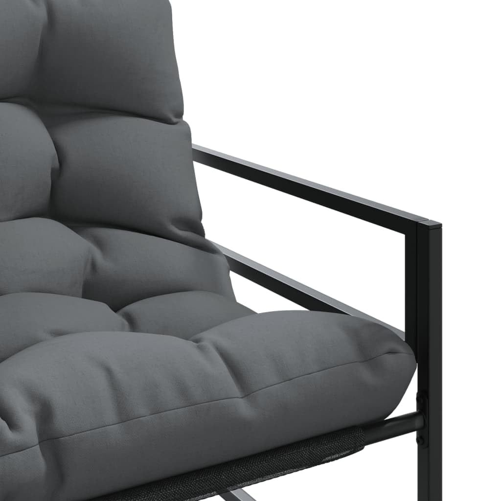 Banco de jardín con cojín, antracita, 113 cm, de acero resistente a la intemperie, para terraza, balcón, muebles de jardín, banco con reposabrazos y espacio de almacenamiento, banco para