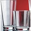 Le'raze Set of 16 Heavy Base Ribbed Durable Drinking Glasses Includes 8 Cooler Glasses (17oz) and 8 Rocks Glasses (13oz) - Clear Glass Cups - Elegant Glassware Set. Cordial Glasses