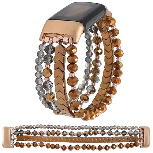 WONMILLE �r�[�Y�u���X���b�g Fitbit Charge 6�o���h/Fitbit Charge 5 �o���h ���f�B�[�X �L�k���X�g���b�`�u���X���b�g �W���G���[�X�g���b�v Charge 6/Charge 5 �t�B�b�g�l�X�g���b�J�[�̌����p(�u�����Y