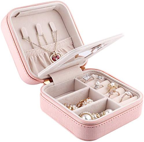 JIDUO Duomiila Small Jewelry Box, Travel Mini Organizer Portable Display Storage Case for Rings Earrings Necklace,Gifts for Girls Women (Pink)