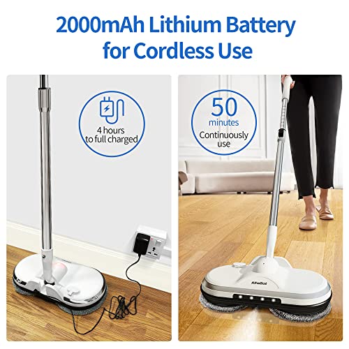 Cordless Electric Mop for Floor Cleaning, AlfaBot WS-24 Electric Spin Mop, Electric Mop with Water Sprayer and LED Headlight, Lightweight & Rechargeable Floor Scrubber for Hardwood Tile Floors - Image 4