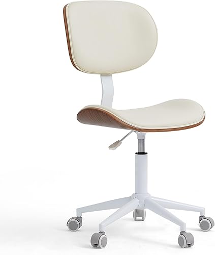 Miniatura 8 de Bestier Silla de oficina en casa con soporte de respaldo de madera curvada, silla de escritorio sin brazos con giro de 360, silla de computadora de