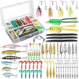 PLUSINNO Fishing Lures Baits Tackle including Crankbaits, Spinnerbaits, Plastic worms, Jigs, Topwater Lures , Tackle Box and More Fishing Gear Lures Kit Set, 102Pcs Fishing Lure Tackle
