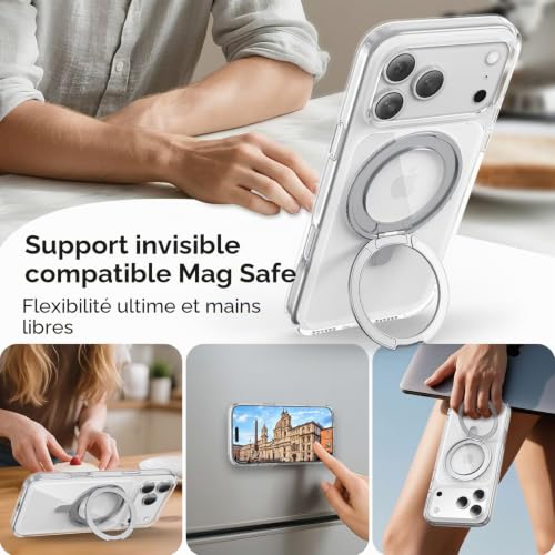 Coque iPhone 17 Pro Max Transparente Antichoc MagSafe Fine avec Anneau de Support Intégré - 7