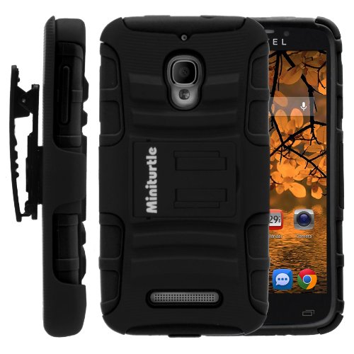 MINITURTLE Case Compatible with Alcatel One Touch Fierce Case, Two Layer Hybrid Armor Hard Cover with Built in Kickstand(T Mobile, MetroPCS) | - Black