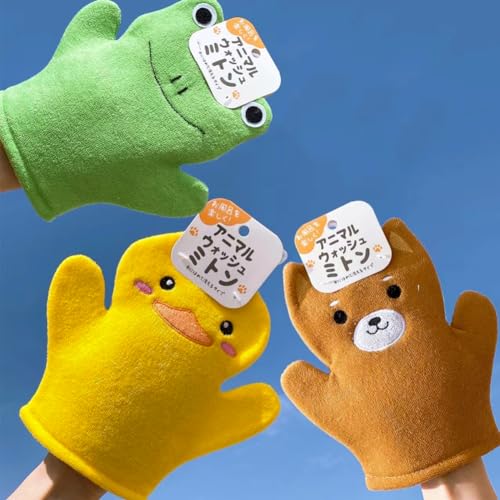 Image of BubbleGlove, Baby Bath Mitt Wash Gloves Hand Puppet for Kids & Toddler, Bath Sponge & Baby Washcloth Mitt for Kids & Adults, Body Scrubber for Mommy & Me (Cute Duck,Frog & Bear)
