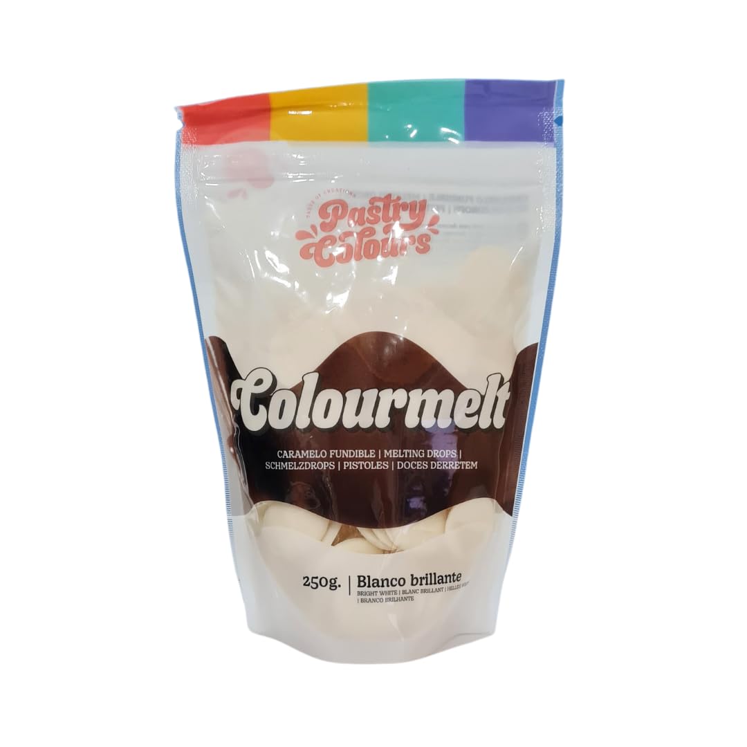 PASTRY COLOURS - Melts Blanco Brillante - Melts de Colores - Chocolate para Fundir - Cobertura para Pasteles - Bolsa de 250g (Blanco brillante)