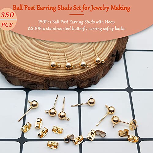 150Pcs Ball Post Earring Studs For Jewelry Making,Earring Studs Ball Ear Pin Ball Post Earrings With Loop With 200Pcs Butterfly Earring Back Replacements For Diy Jewelry Making Findings(Kc Gold) #TOP1