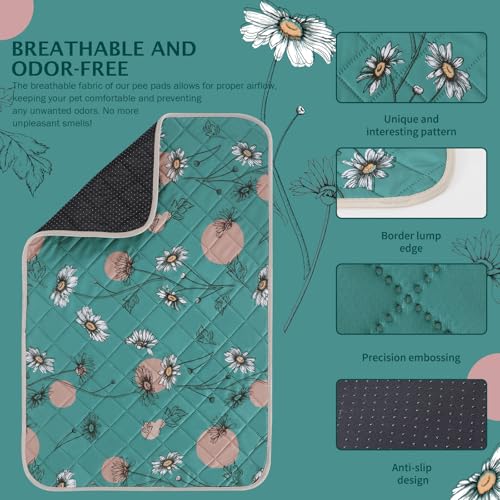 Image of IEUUMLER Washable Pee Pads for Dogs, 2 Pack Non-Slip & Waterproof Whelping Pad, Reusable Puppy Potty Training with Fast Absorbent for Playpen EU007 (Teal Daisy, 31 inchX36 inch-2pcs)