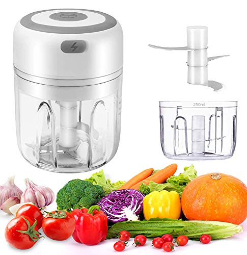 Electric Mini Garlic Chopper Handheld Wireless Mincer Portable Food Slicer And mini food processor, Mincer For Chili Fruits Ginger Meat Nuts Pepper Vegetable Masher/Blender(250ML)