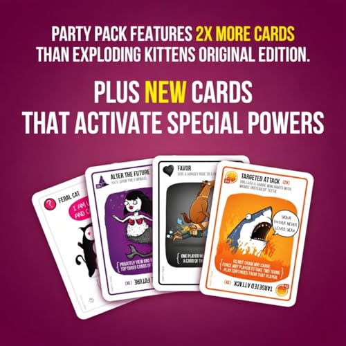 Image of Family Card & Board Games for Adults and Kids, Fun Strategy & Party for All Ages, Multi-Players, Perfect for Game Nights, Travel & Home Entertainment (Exploding Kittens Party Pack)