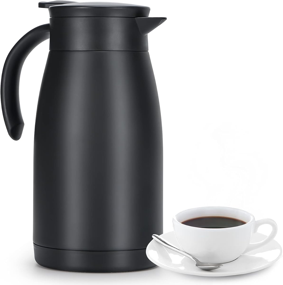 34oz Black Stainless Steel Thermal Coffee Carafe for Home Office | Insulated Vacuum Stainless Steel Keeps Drinks Hot; 1 Liter Dispenser Ideal for Tea, Water & Coffee for Daily Office Use