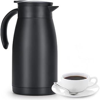 1 Litre Insulated Jug Stainless Steel Thermos Flask Double-Walled Vacuum Coffee Pot Teapot Thermos Flask for Coffee Tea Water Drinks Black