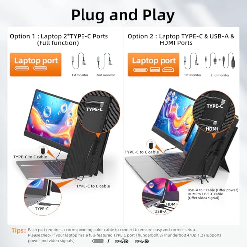 undefined ZUMWALT Laptop Screen Extender, 14" Triple Portable Monitor for Laptop, 1080P FHD Screen Extender Monitors for 13"-16.5", Monitor Extender for MacOS/Windows/Chrome (Built-in Speakers) の商品画像 4