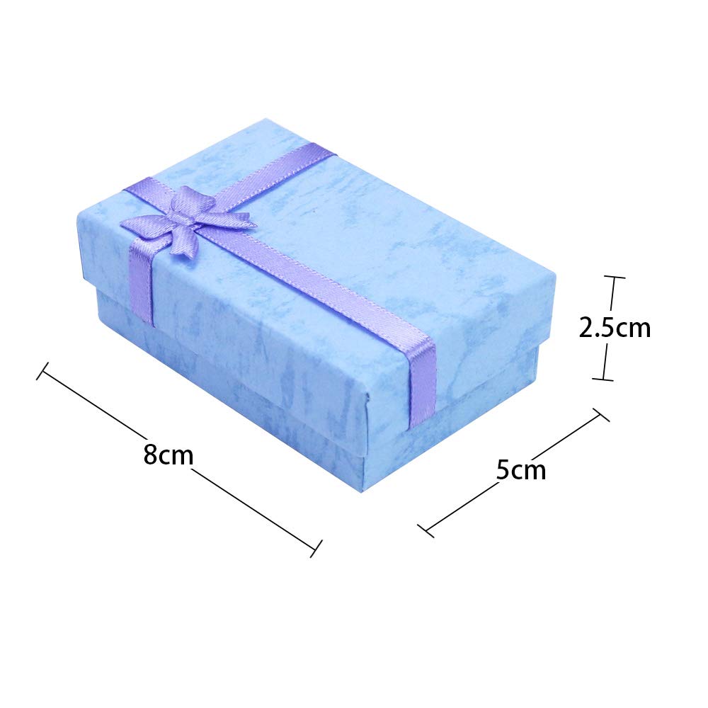 SKPPC 24 Stück Papier-Geschenkboxen mit Deckel und Schleife für Schmuck, Ringe, Uhren, Halsketten, Ohrringe und Armbänder, Geschenkverpackung, 6 Farben