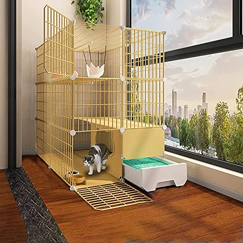 猫ケージ トイレ付 大型 キャットケージ ペット 猫ベビー ケージ屋内猫ベビーサークル 猫犬小屋金属ワイヤー犬小屋 頑丈 檻 ねこ ネコケージ 猫ハウス 2段 3段 多頭飼い 室内飼い 保護 脱走防止うさぎケージ 組み替え自由 取り外し可能 大きいスペース 室内飼い,イエロー,75x85x111CM