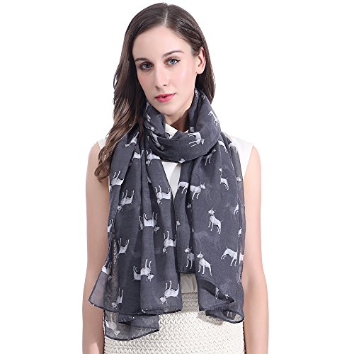 Lina & Lily Bull Terrier Dog Print Women's Scarf Shawl Wrap Lightweight
